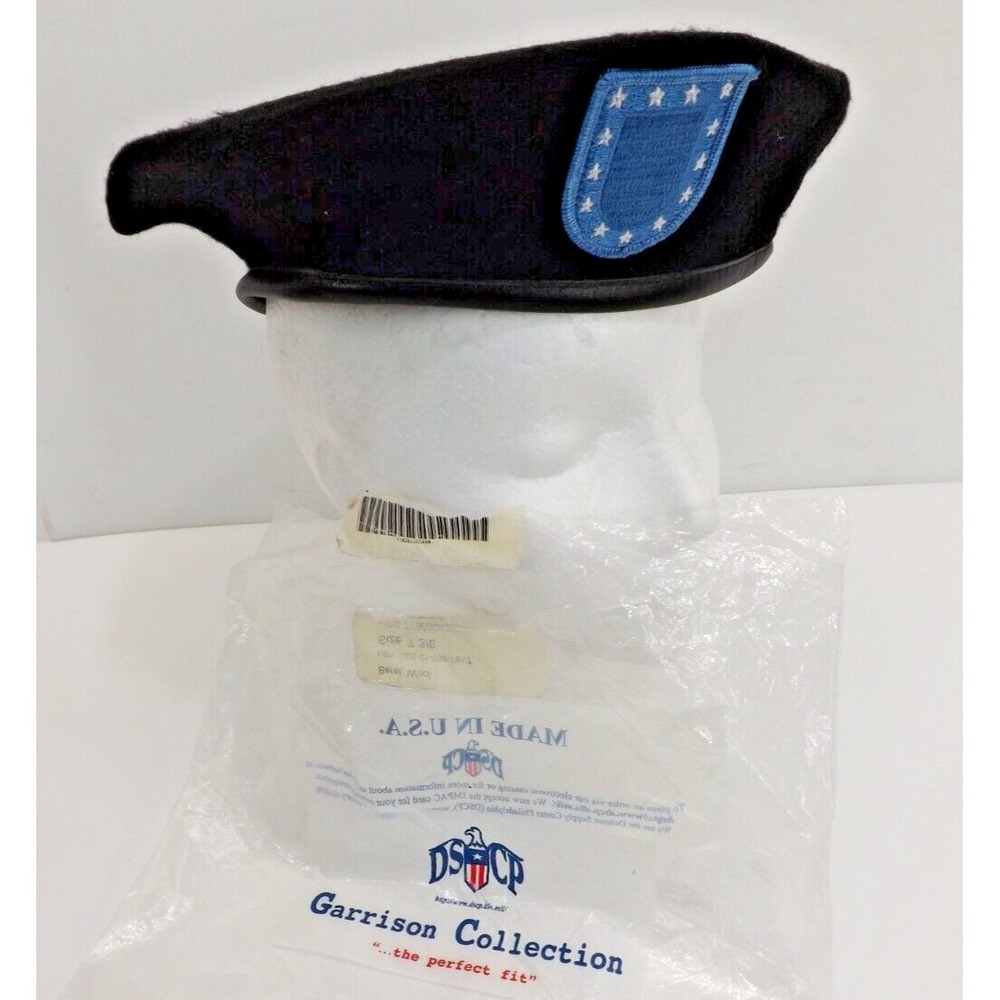 DSCP US Military Black Garrison Collection Black Wool Beret - Size 7-3⁄8